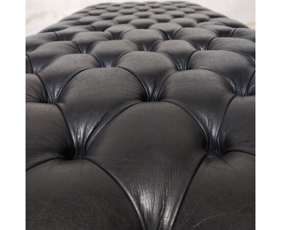 Panca chesterfield inglese originale vintage in pelle nera antracite 