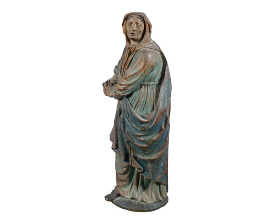 Scultura in legno intagliata e dipinto - Madonna orante - Italia, XVII-XVIII secolo.