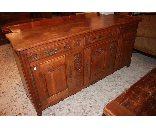 Grande Credenza Provenzale di fine 1800 a 3 Porte in Legno di rovere