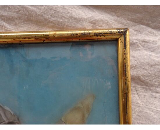 Quadro pastello raffigurante donna datato 1873 Francia cornice foglia oro