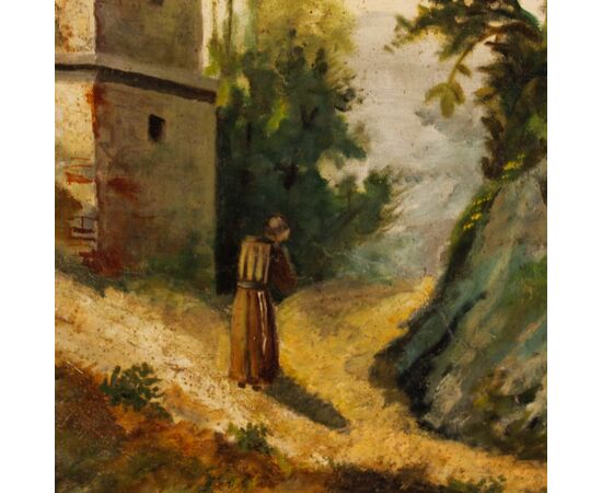 Painting countryside landscape oil on canvas from 19th century