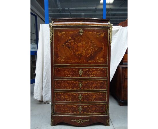 Secretaire bombato palissandro con intarsi in acero 1880 Napoleone III francese