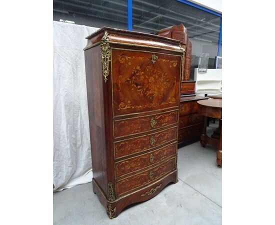 Secretaire bombato palissandro con intarsi in acero 1880 Napoleone III francese