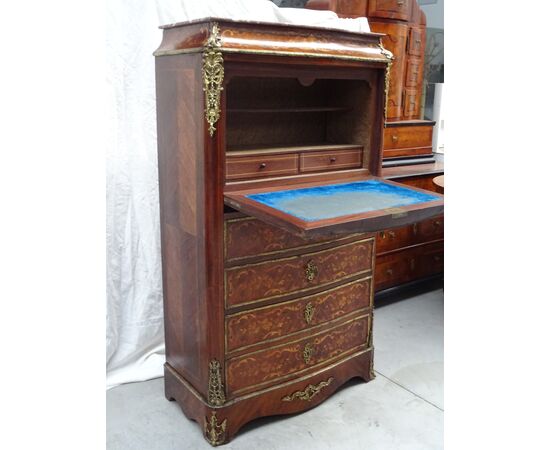 Secretaire bombato palissandro con intarsi in acero 1880 Napoleone III francese