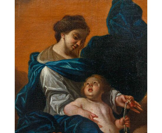 Cerchia di Domenico Piola (Genova, 1627 – Genova, 8 aprile 1703), Madonna con il Bambino e San Domenico