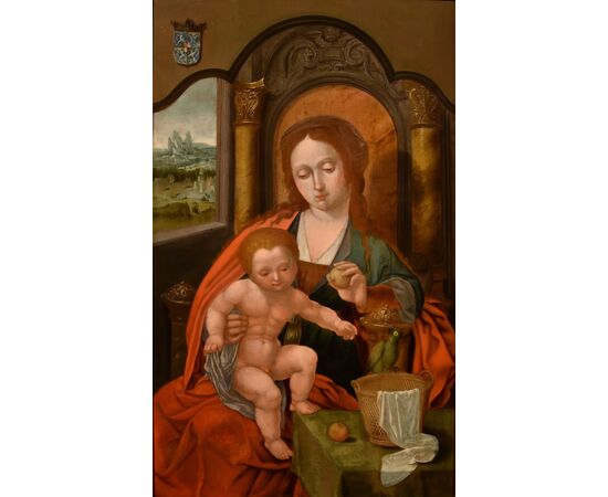 Madonna in trono con Bambino, Maestro del Pappagallo (Anversa, primi del XVI secolo), seguace