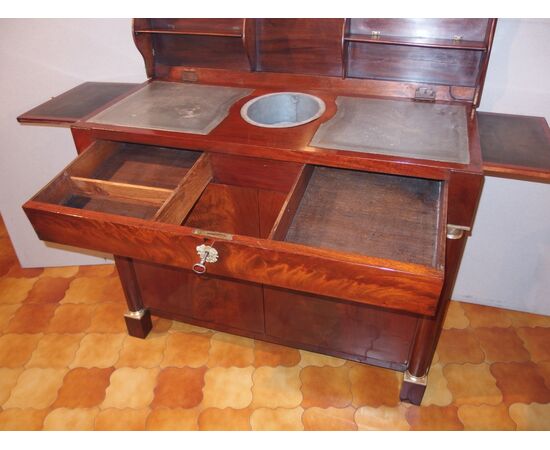 CREDENZA- TOILETTE IN PIUMA DI MOGANO STILE IMPERO EPOCA PRIMI 800 FRANCIA cm L127xP56xH100