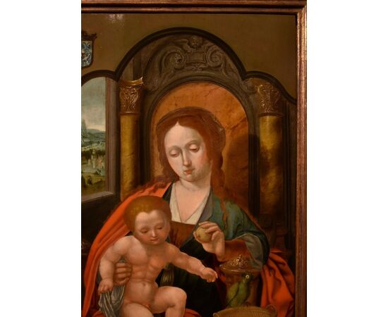 Madonna in trono con Bambino, Maestro del Pappagallo (Anversa, primi del XVI secolo), seguace