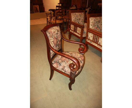 Poltrona Stile Direttorio Francese del 1800 con tessuto floreale Sanderson