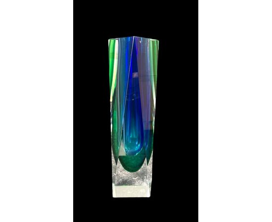 Vaso in vetro pesante sommerso blu -verde.Mandruzzato.Murano.