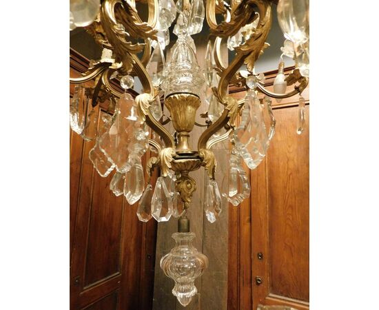  LAMP244 - Lampadario a gocce in bronzo dorato, mis. cm 75 x H 230  