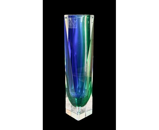 Vaso in vetro pesante sommerso blu -verde.Mandruzzato.Murano.