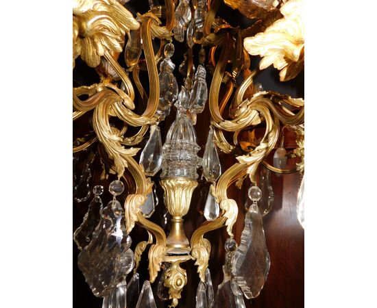  LAMP244 - Lampadario a gocce in bronzo dorato, mis. cm 75 x H 230  