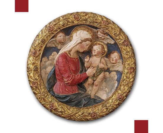 STUCCO POLICROMO MADONNA E BAMBINO META’ XVI SECOLO