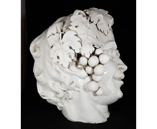 Testa di Bacco in terracotta smaltata in bianco