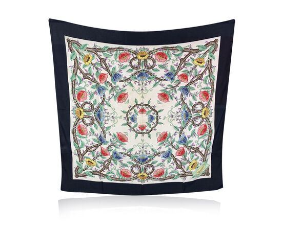 GUCCI Foulard Vintage in Seta Col. Blu Flora