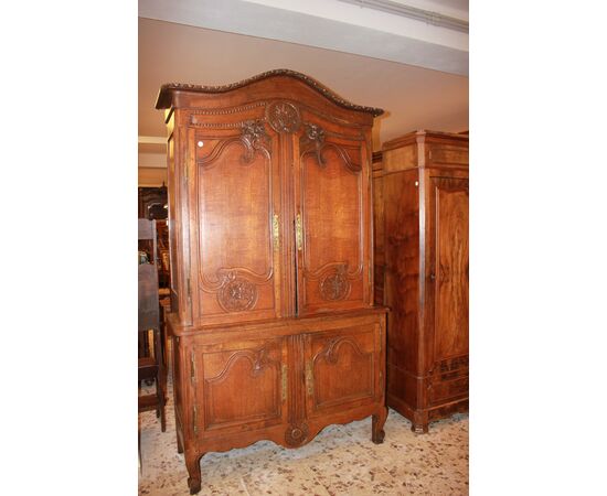 Grande Credenza Doppio Corpo Francese stile Provenzale in Legno di Rovere