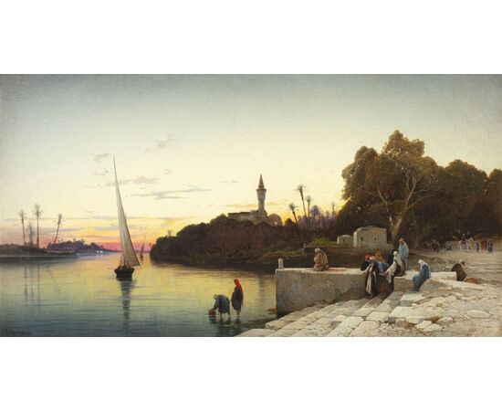 Dipinto “Tramonto sul Nilo” di Hermann Corrodi (1844-1905)