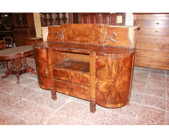 Credenza Francese stile Liberty in radica di Noce della prima metà del 1900