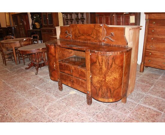 Credenza Francese stile Liberty in radica di Noce della prima metà del 1900