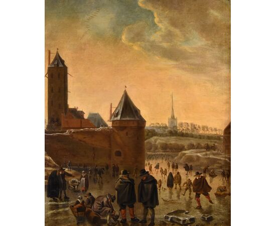 Paesaggio invernale con la città di Utrecht, Herman Saftleven il Vecchio (Rotterdam 1609 - Utrecht 1685) bottega