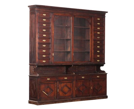 Grande credenza da negozio a Due Corpi liberty