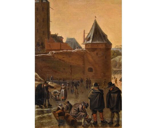 Paesaggio invernale con la città di Utrecht, Herman Saftleven il Vecchio (Rotterdam 1609 - Utrecht 1685) bottega