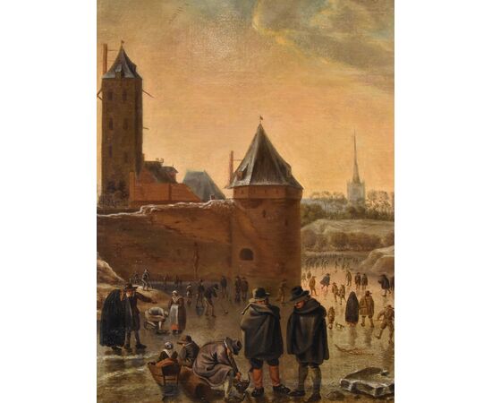 Paesaggio invernale con la città di Utrecht, Herman Saftleven il Vecchio (Rotterdam 1609 - Utrecht 1685) bottega