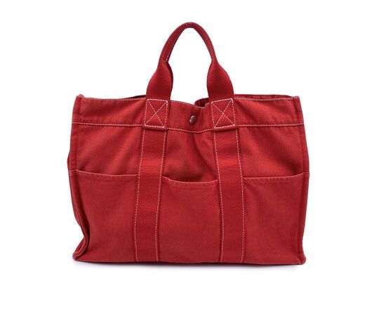 HERMES Borsa Shopper Vintage in Cotone Col. Rosso Fourre-Tout M