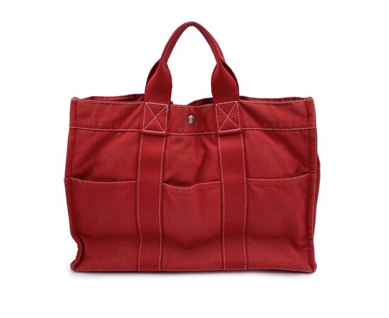 HERMES Borsa Shopper Vintage in Cotone Col. Rosso Toto M