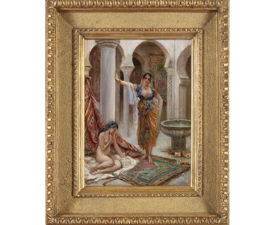 Dipinto orientalista di Fabio Fabbi raffigurante "Donne nell'harem"