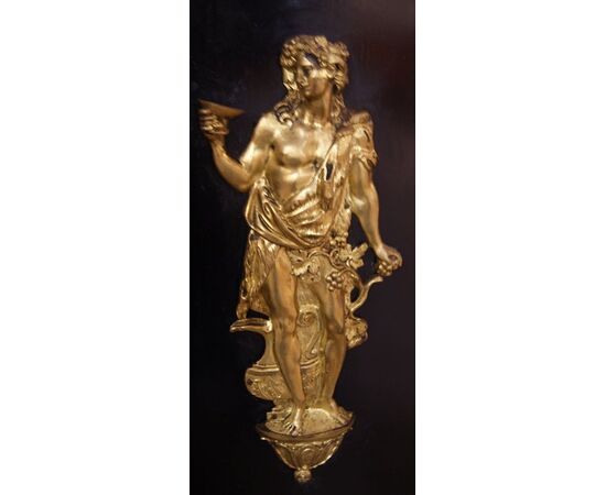 Antica servante stile Boulle francese del 1800 con ricche applicazioni in bronzo e pietre dure