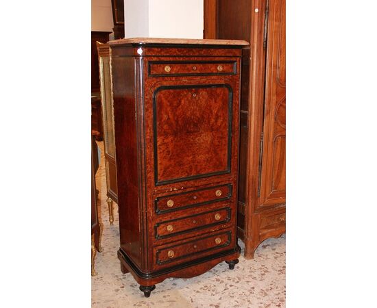 Secretaire Francese stile Luigi Filippo del 1800 in radica di Maples