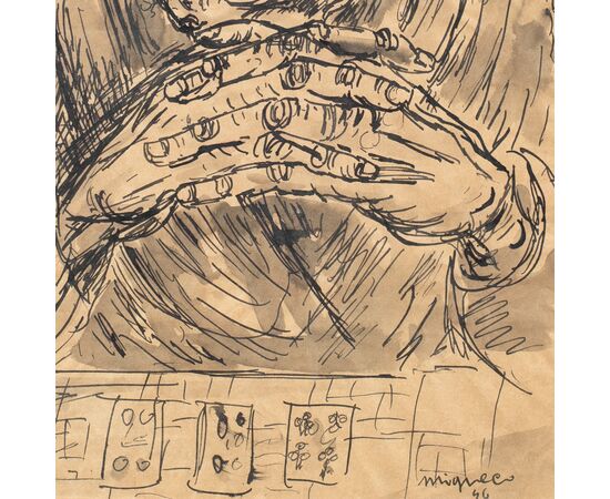 Giuseppe Migneco (Messina 1903 - Milano 1997) - La cartomante. 