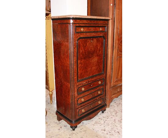 Secretaire Francese stile Luigi Filippo del 1800 in radica di Maples