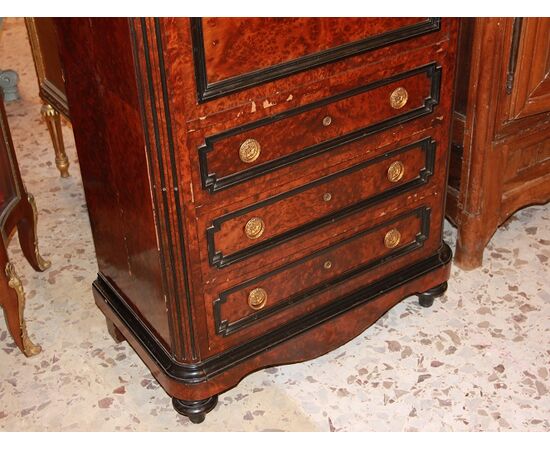 Secretaire Francese stile Luigi Filippo del 1800 in radica di Maples