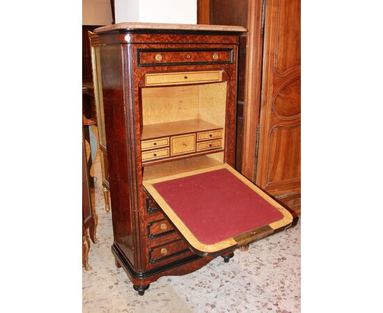 Secretaire Francese stile Luigi Filippo del 1800 in radica di Maples