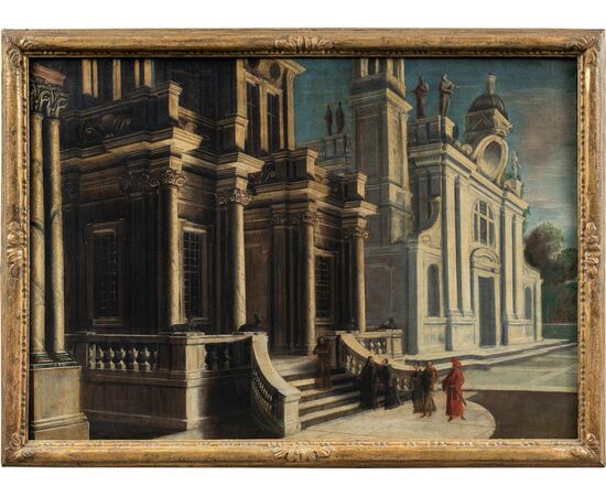 Alessandro Salucci (Florence 1590 - Rome c. 1655/60) - Capriccio architettonico con personaggi.