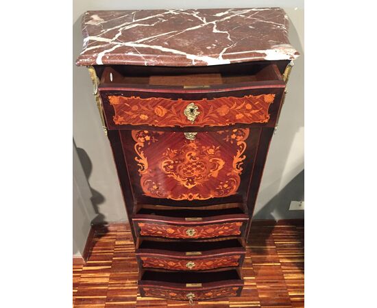 Secretaire transizione del 1800 francese in palissandro e bois de violette