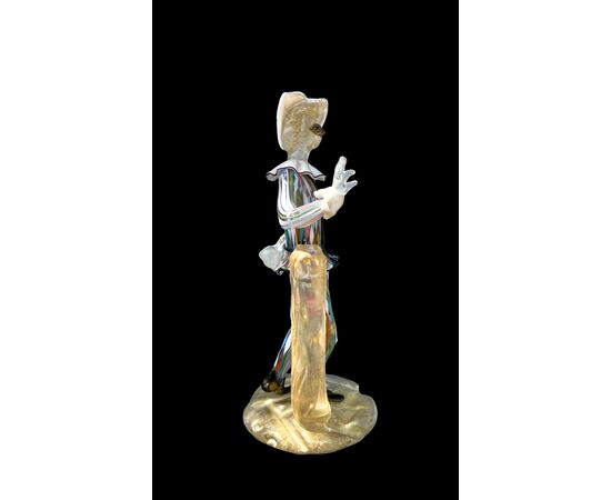 Scultura in vetro ‘Arlecchino’ in vetro pesante con reticello zanfirico,lattimo e inclusioni oro.A.Ve.M.Murano