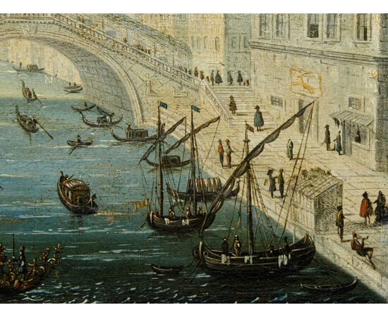 Scuola italiana della fine del XVII secolo o del principio del XVIII secolo, Veduta del Canal Grande con il ponte di Rialto