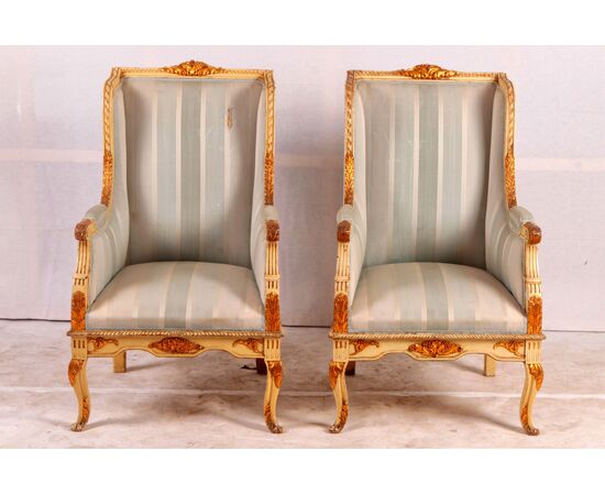 Coppia poltrone bergere francesi stile Luigi XV laccate