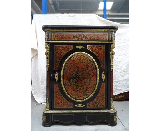 Credenza a 1 anta Boulle con bronzi Napoleone III 1880 francese