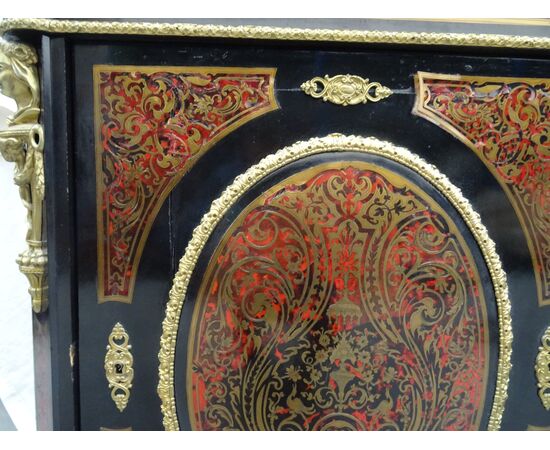 Credenza a 1 anta Boulle con bronzi Napoleone III 1880 francese