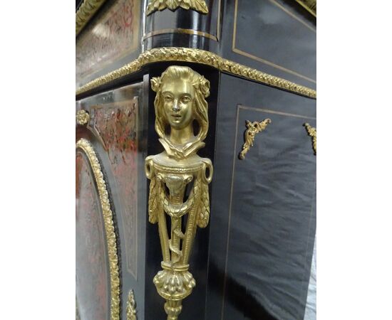 Credenza a 1 anta Boulle con bronzi Napoleone III 1880 francese