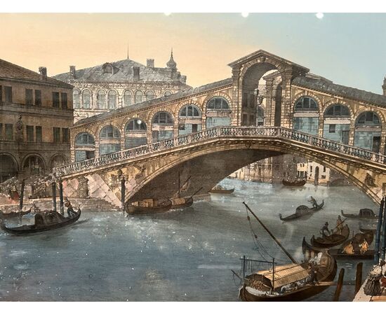 Aquarello/Guache "Ponte di Rialto" dell'Ottocento