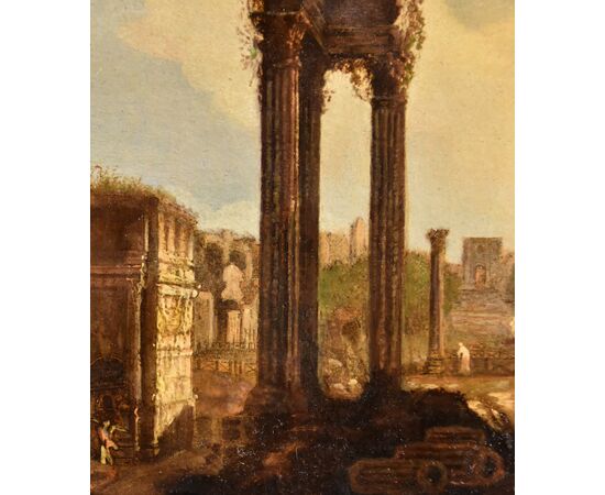 Il foro romano/ Veduta romana di fantasia con tempio rotondo, Hubert Robert (Parigi, 1733 – Parigi, 1808)