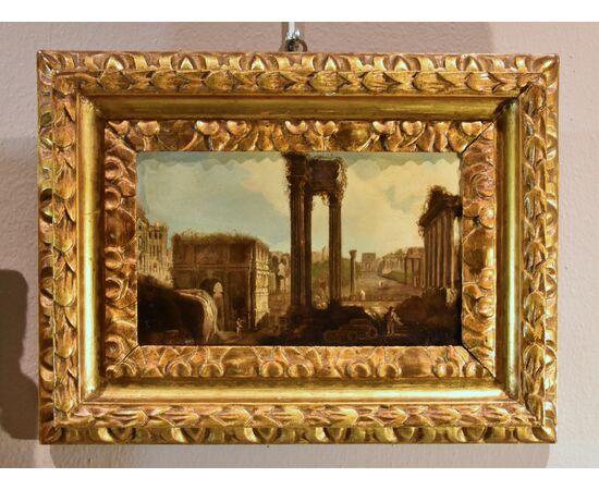 Il foro romano/ Veduta romana di fantasia con tempio rotondo, Hubert Robert (Parigi, 1733 – Parigi, 1808)