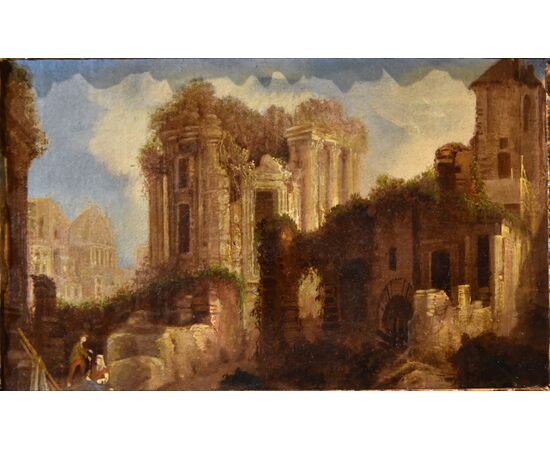 Il foro romano/ Veduta romana di fantasia con tempio rotondo, Hubert Robert (Parigi, 1733 – Parigi, 1808)