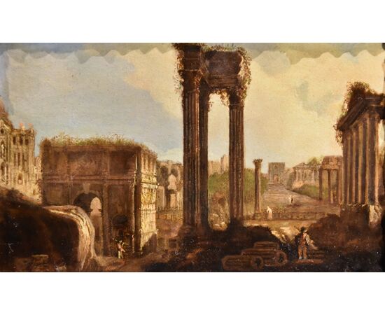 Il foro romano/ Veduta romana di fantasia con tempio rotondo, Hubert Robert (Parigi, 1733 – Parigi, 1808)